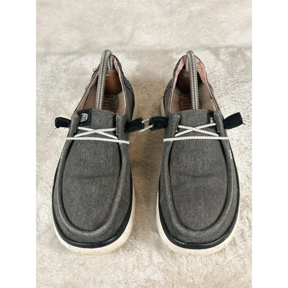 Hey Dude Wendy Peak Chambray Shoes Women’s Sz 8 Woven Gray Lightweight Slip On